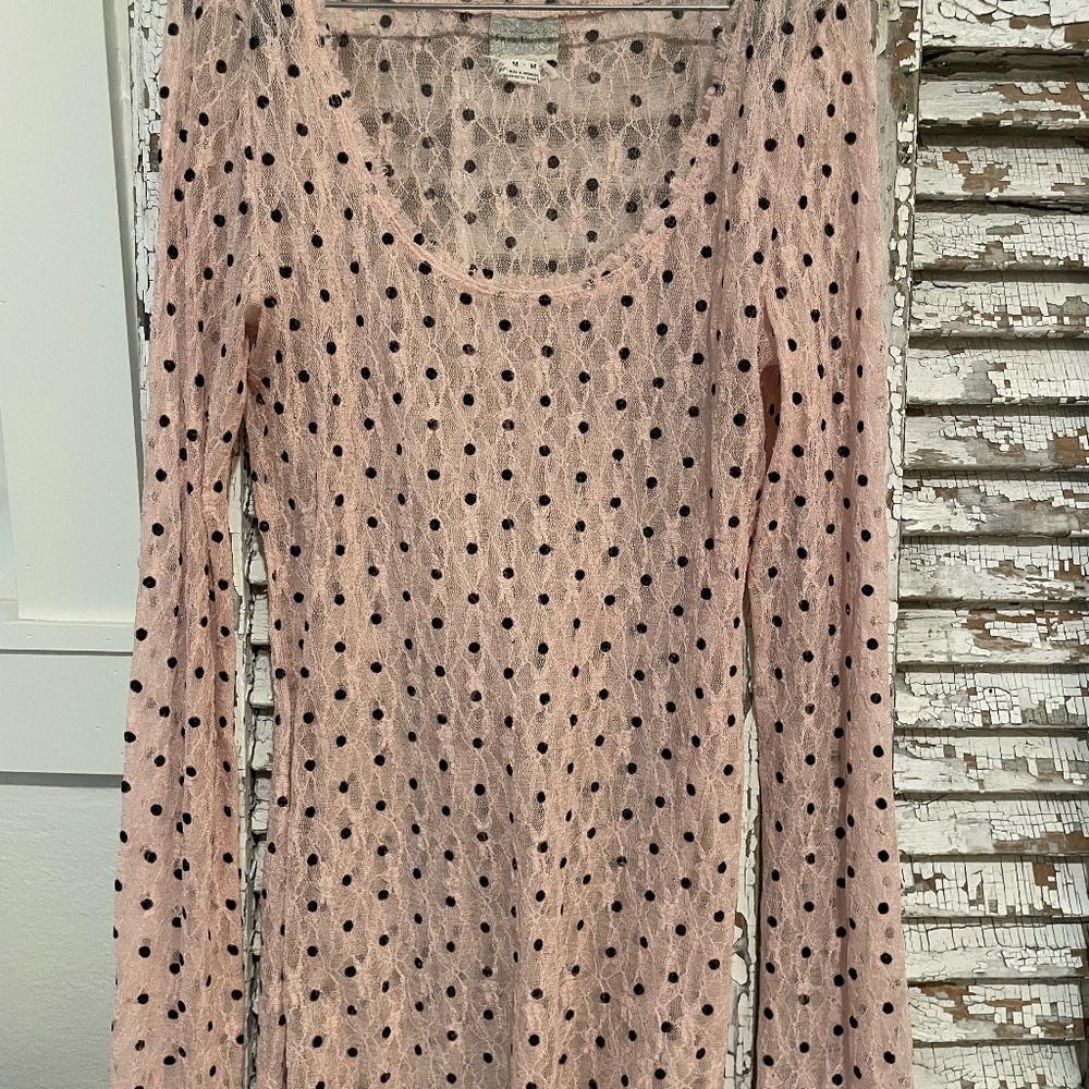 Free People Lace-trim polka dot blouse